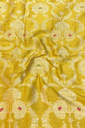Yellow Banarasi Pure Raw Silk Meenakari Fabric ( 1 Mtr )